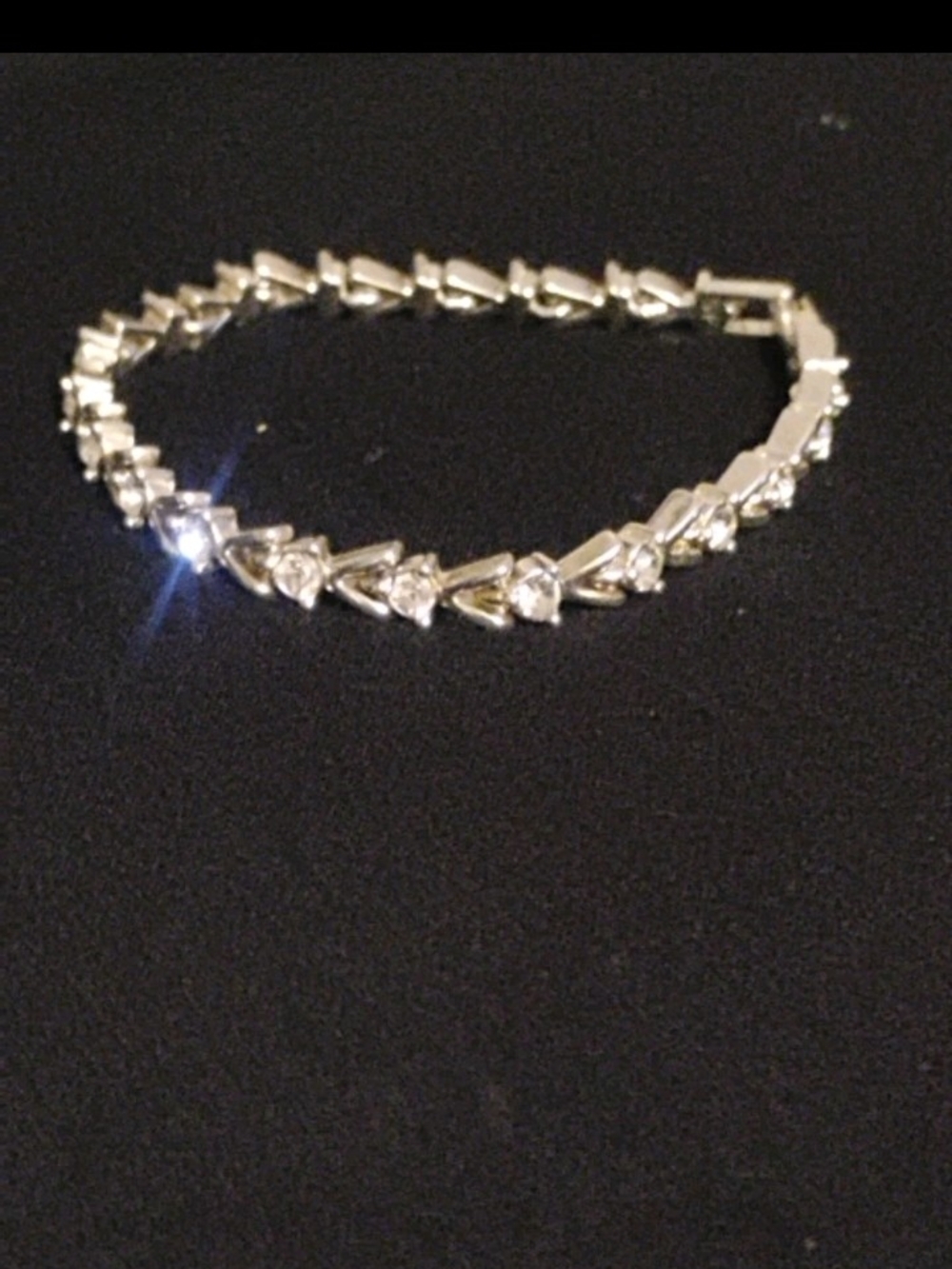 Vintage Avon Sterling Silver CZ Rhinestone Bracelet Chevron Link Silver Tone